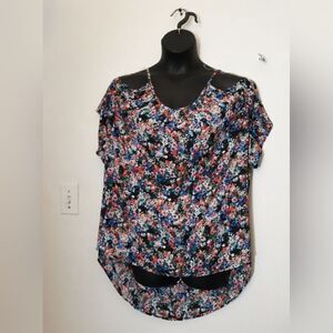 Spense cold shoulder high/low floral blouse